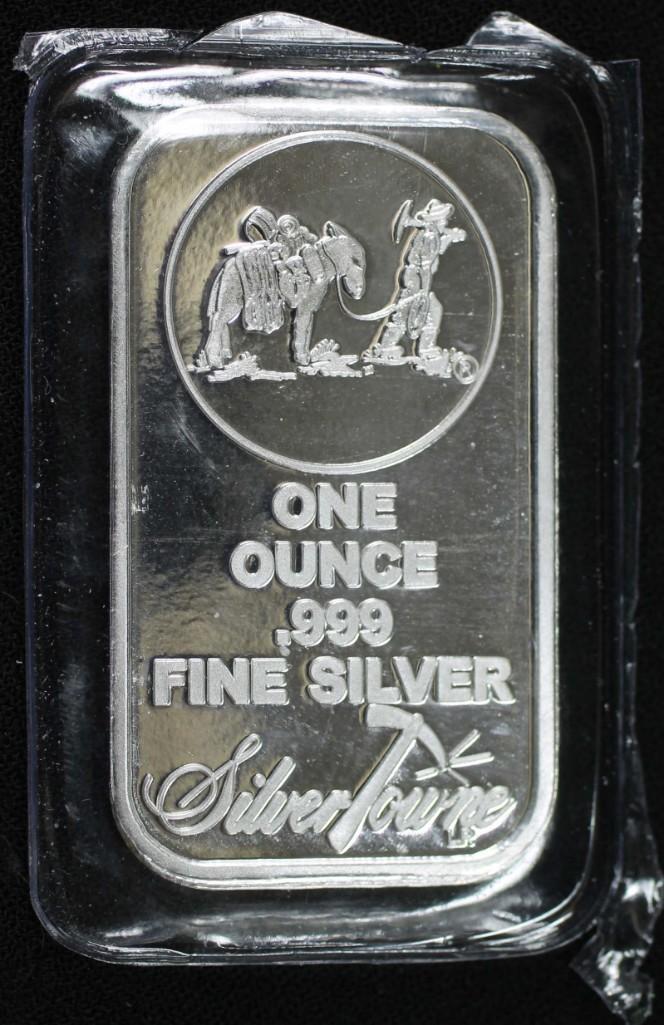 1 oz Silver Towne Bar: Silver Towne 1 ounce bar of silver