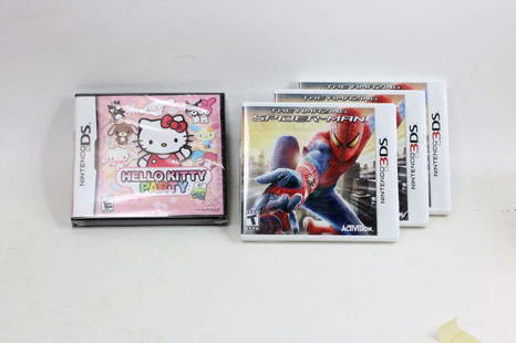 Hello Kitty Party Nintendo DS and 3 Amazing Spiderman: Hello Kitty Party Nintendo DS sealed in Box Video Game Cartridge Three The Amazing Spider-Man Nintendo 3DS games All appear to be new