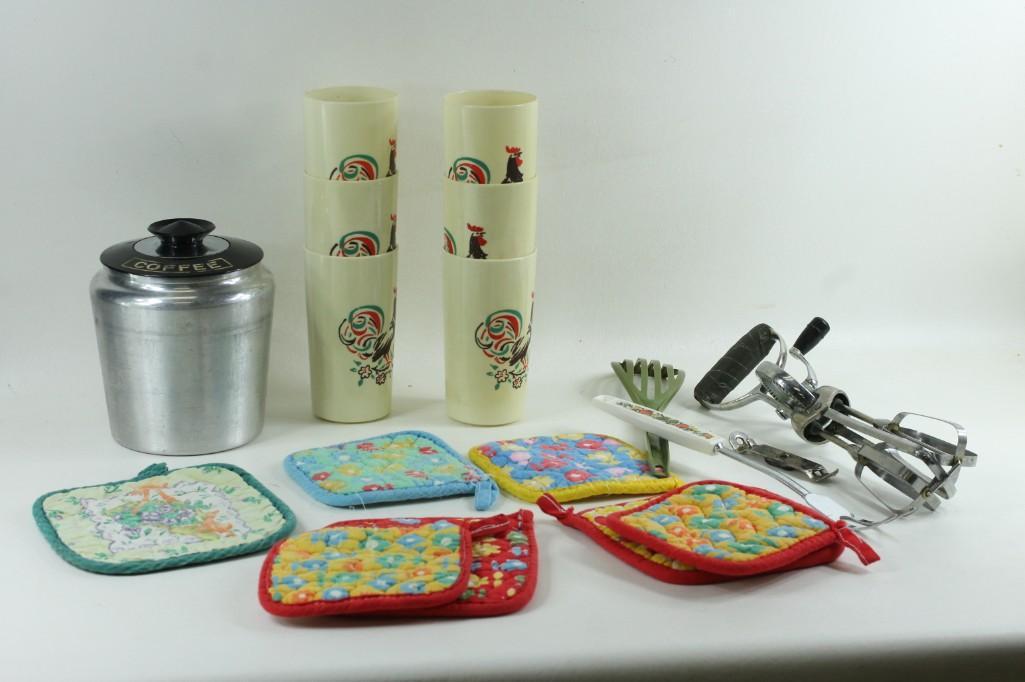 Lot of kitchen utensils, pot holders, cups, etc. (1 of 8)