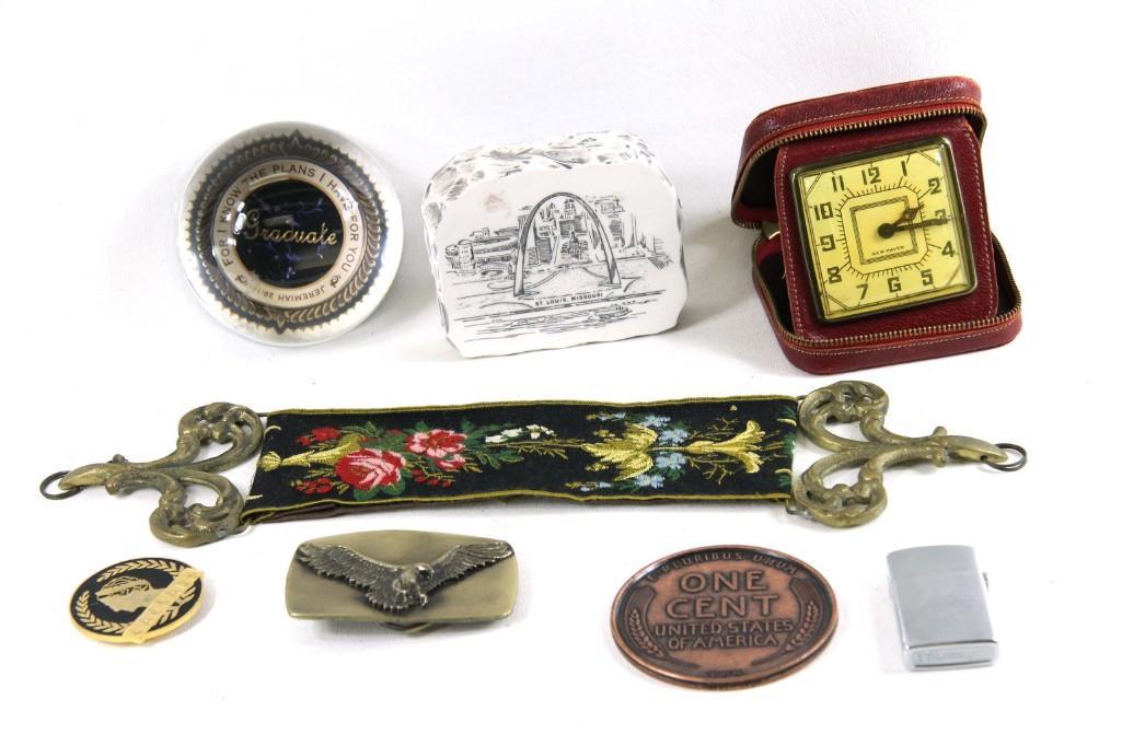 Vintage New Haven Clock, Eagle Belt Buckle, Lighter, (1 of 9)