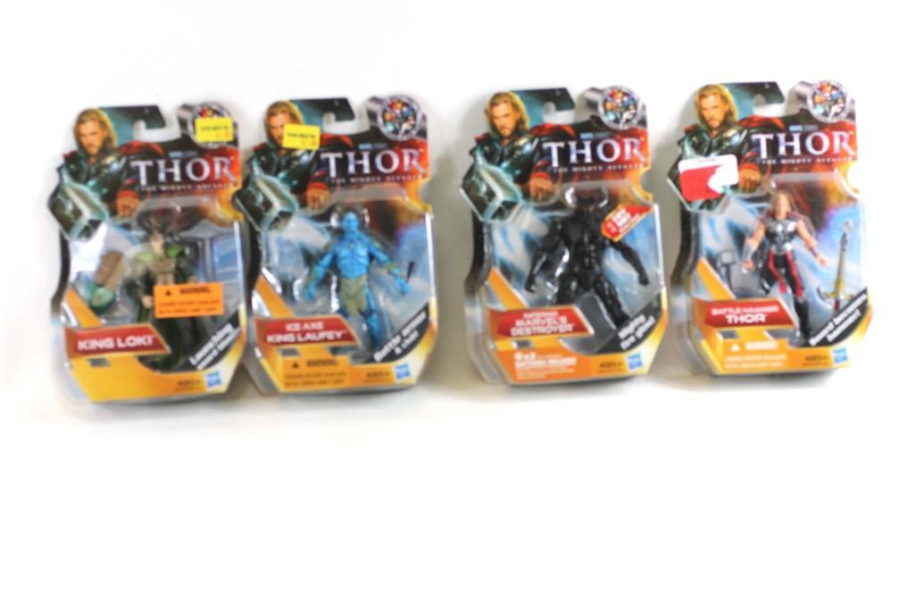 Lot of 4 Hasbro Thor Action Figures New in Package: Lot of 4 Hasbro Thor Action Figures New in Package including Battle Hammer Thor, Inferno marvel's Destroyer , Ice Axe King Laufey , and King Loki