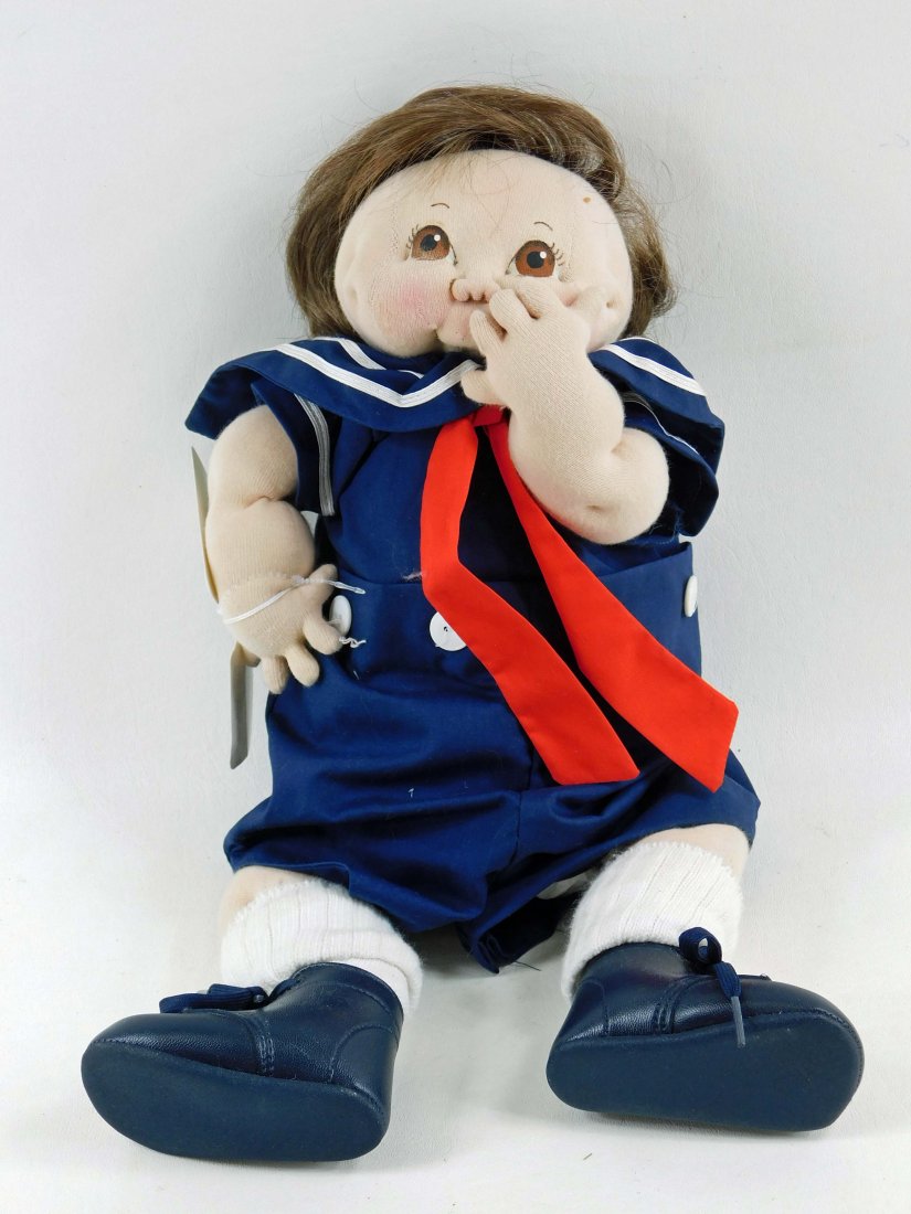 1996 Jan Shackelford Doll Approx 15" Baby Randy: 1996 Jan Shackelford Doll Approx 15" baby with blue navy outfit . Back reads " Baby Randy "