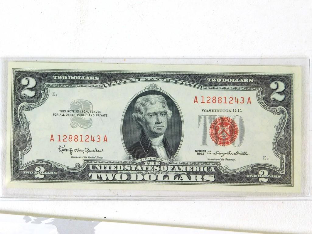 Uncirculated 1963  Red Seal Two Dollar $2 Bill (1 of 3)