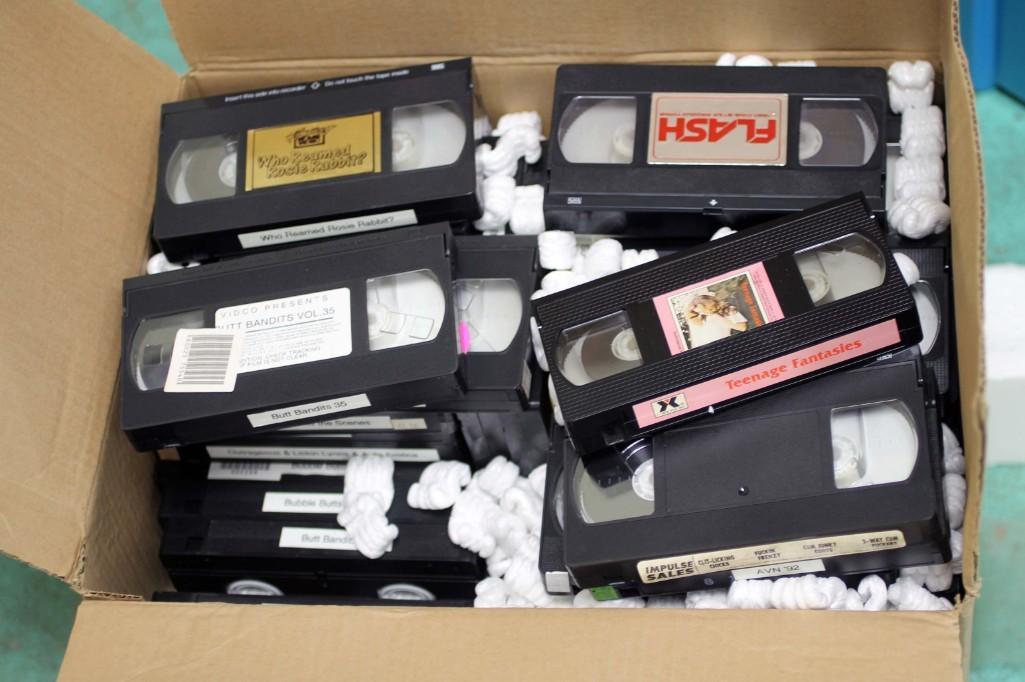 Lot of VHS pornographic videos: Lot of VHS pornographic videos including everyone's favorites "Who Reamed Rosie Rabbit" and "Butt Bandits Volume 35" Probably about 50 or so tapes.