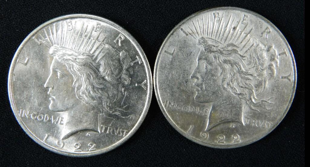 Set of Two 1922-P Silver Peace Dollars (1 of 2)