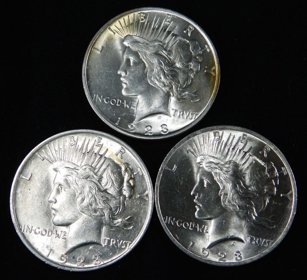 3 Nice 1923-P Silver Peace Dollars (1 of 2)