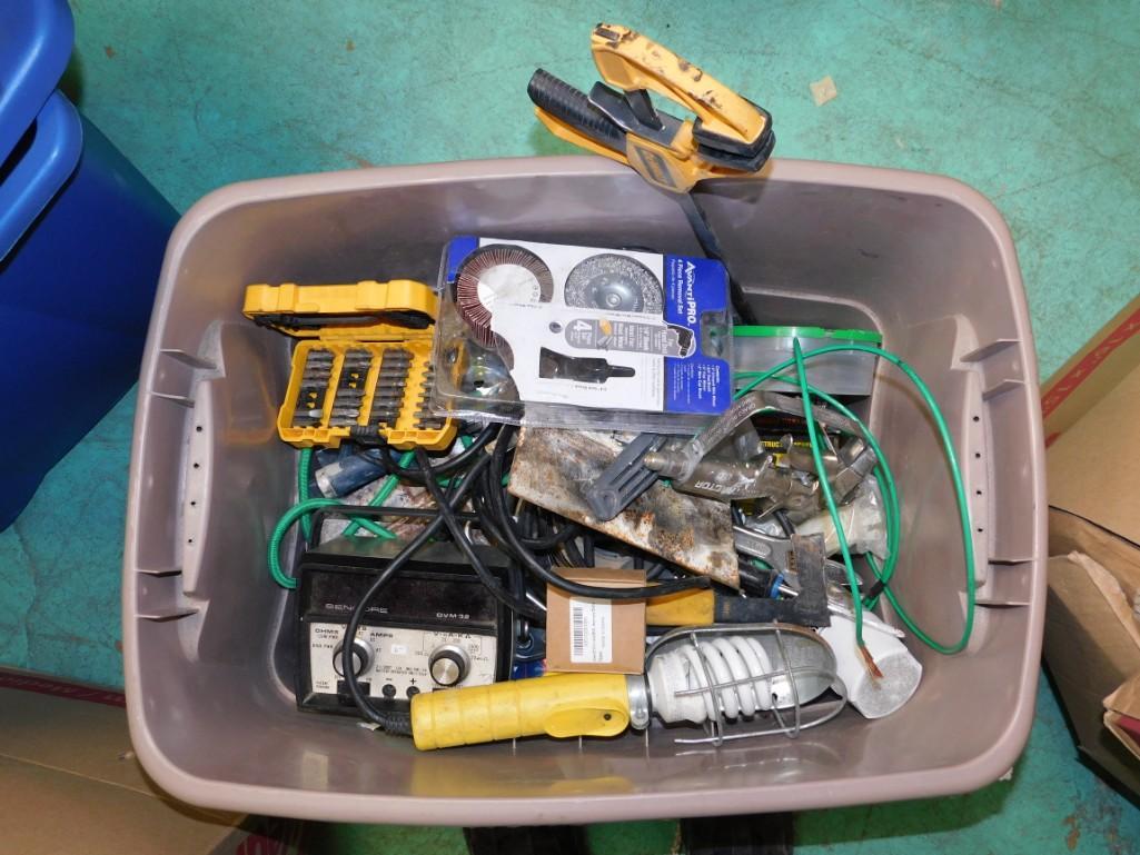 Large bin full of tools including Clamps, screw bits, (1 of 1)