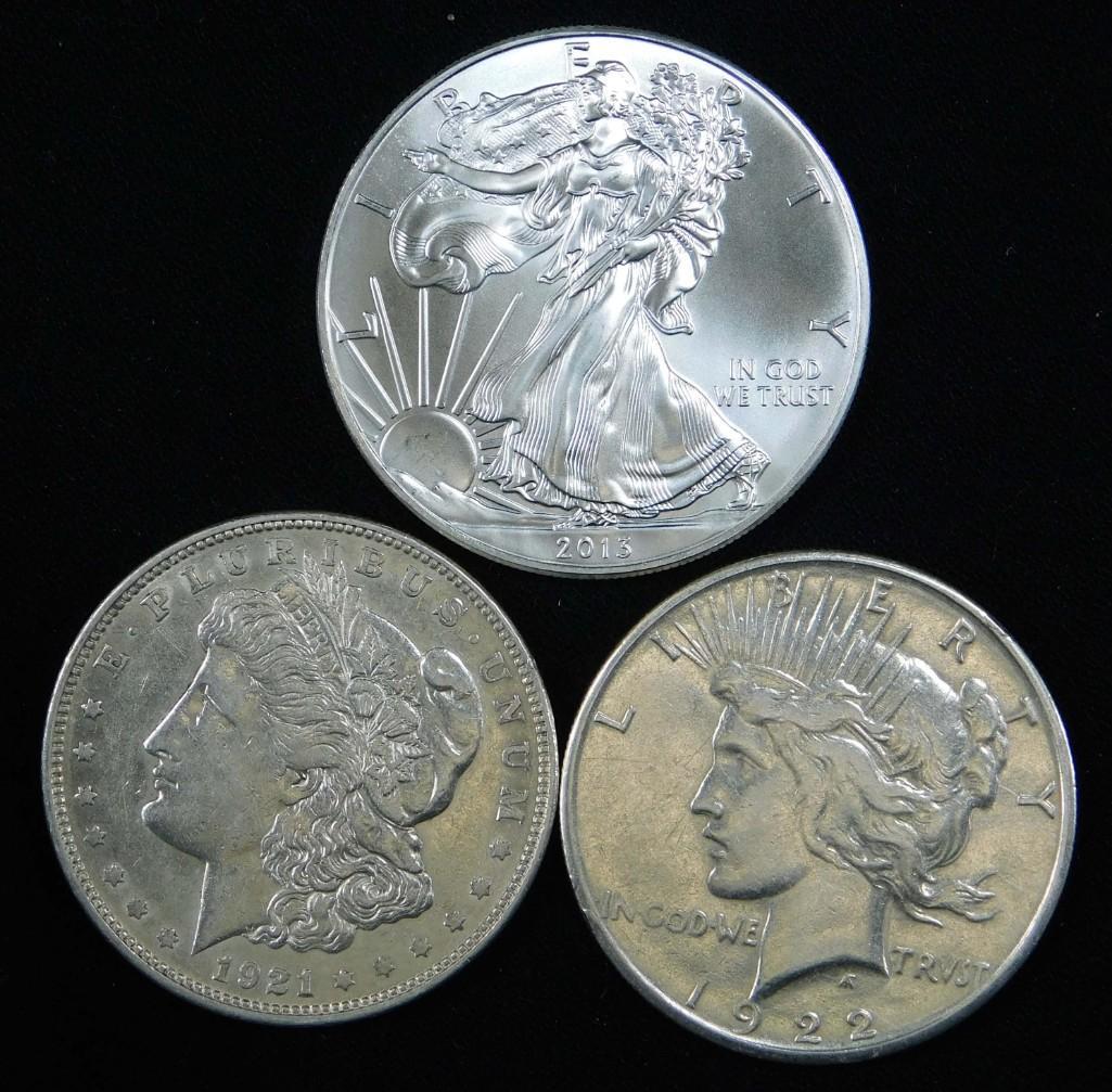 3 Silver Coins incl 2013 BU American Silver Eagle, a (1 of 2)