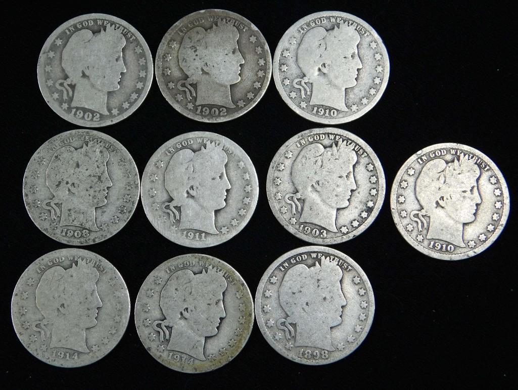 Lot of 10 Nice Barber Quarters (1 of 2)