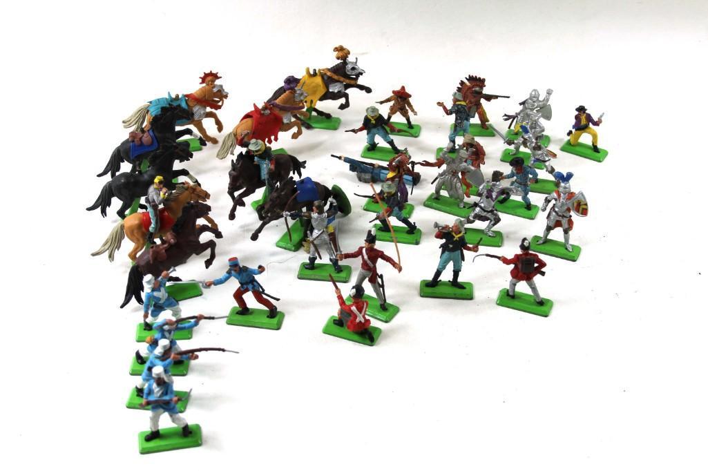 Lot of Britains Cowboys , Indians , Soldier , Horses ,: Lot of Britains Cowboys , Indians , Soldier , Horses , Etc These have metal bases but the actual figures are made of some type of plastic