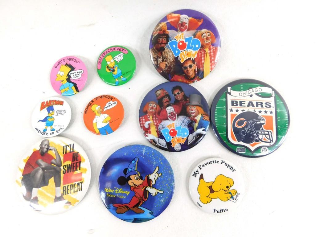 Lot of Pin Back Buttons incl The Simpsons and The Bozo (1 of 2)