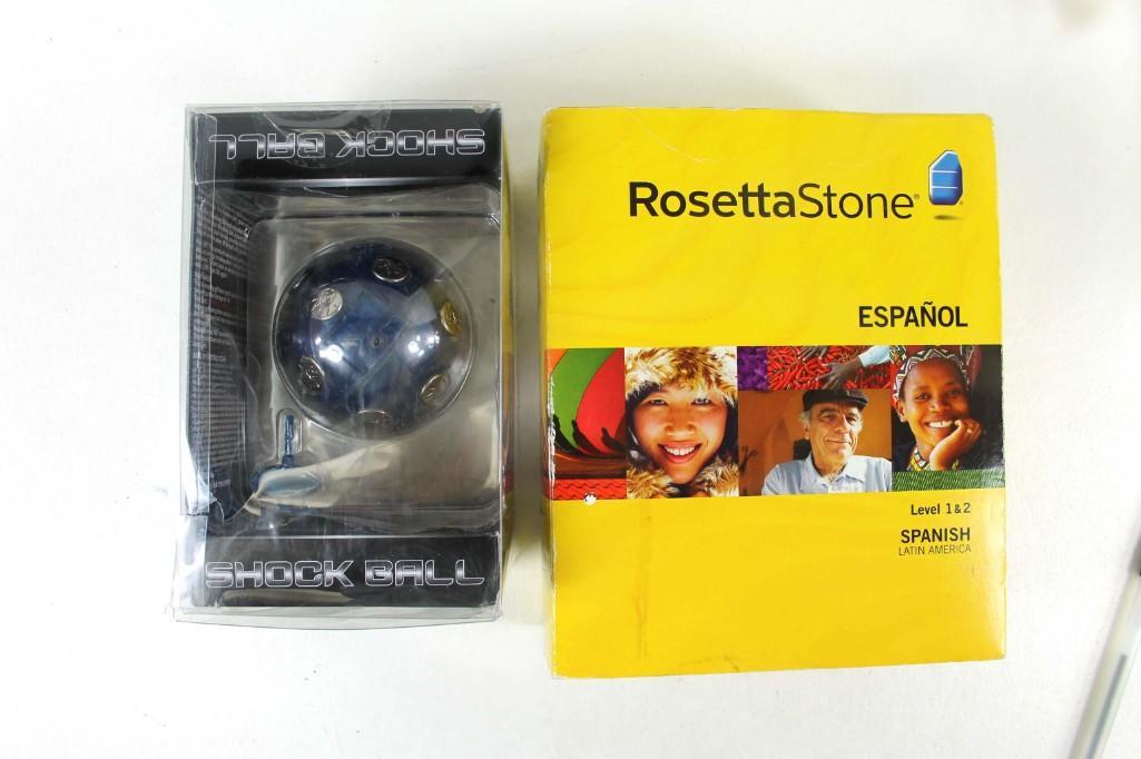 Rosetta Stone Software and a Shock Ball: Rosetta Stone Software and a Shock Ball Apparently with the shock ball, you play hot potato and it actually shocks you if you lose. Sounds like fun!