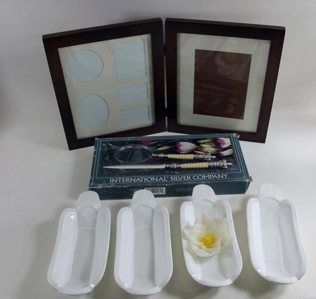 Lot of Misc Smalls: includes a picture frame, corn holders, magnifying glass and letter opener, floating candle