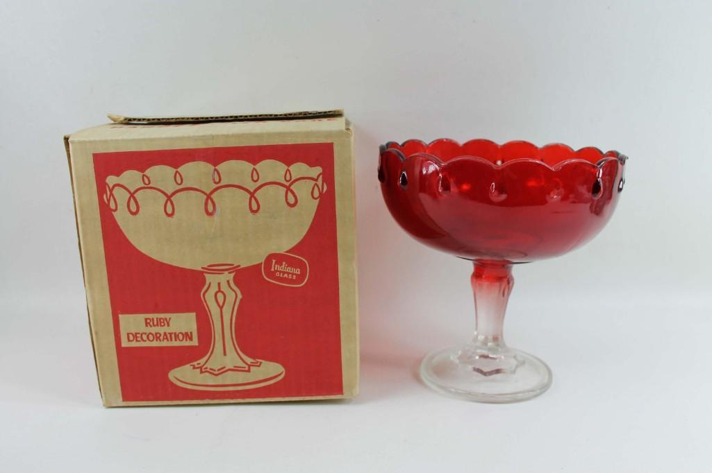 Vintage Indiana Glass Ruby Decoration Pedestal or (1 of 4)