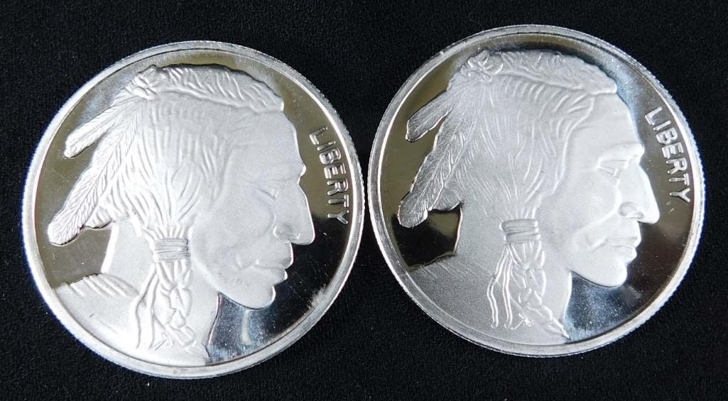 Lot of 2 BU 1 oz Indian Head Buffalo Silver Rounds (1 of 2)