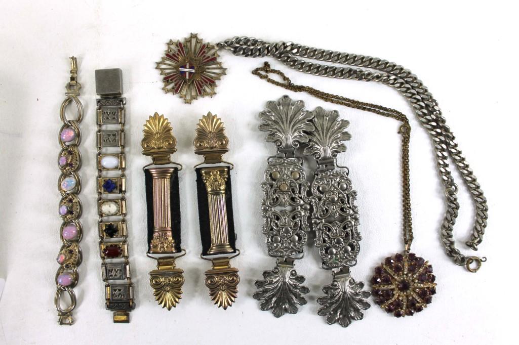 Lot of Vintage Costume Jewelry incl Sweater Clips ,: Lot of Vintage Costume Jewelry incl Sweater Clips , Bracelets , etc
