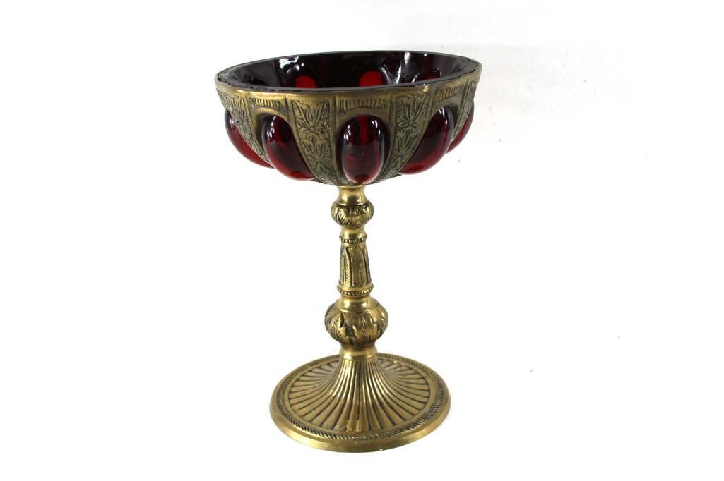 Brass and Red Glass Goblet or Chalice: Brass and Red Glass Goblet or Chalice