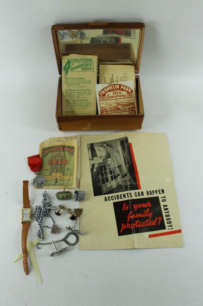 Misc Lot Ephemera, Jewelry, Watch, sticker, cuff links, (1 of 2)