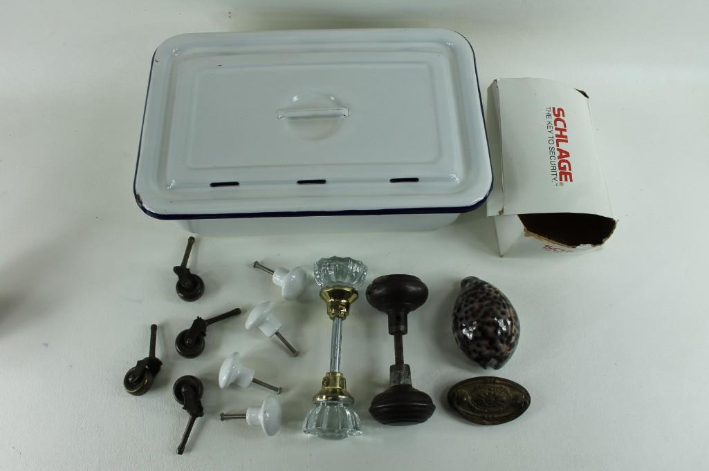 Misc. Lot - Old Door Knobs and Hardware, Conch Shell, (1 of 2)