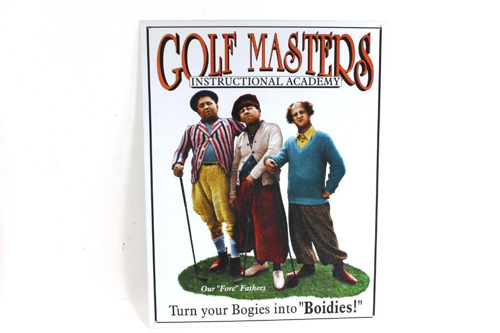 Modern Three Stooges Golf Masters Metal Sign: Modern Three Stooges Golf Masters Metal Sign
