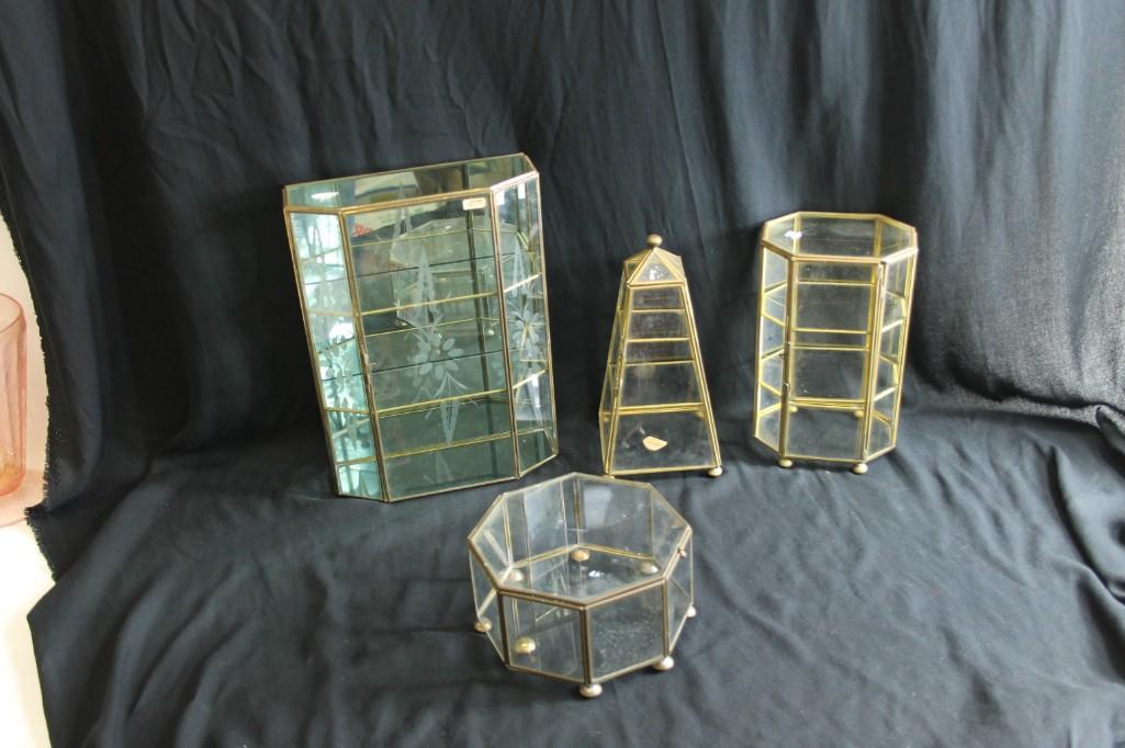 Brass and Glass Jewelry / tchotkes Cases - Set of 4 (1 of 6)