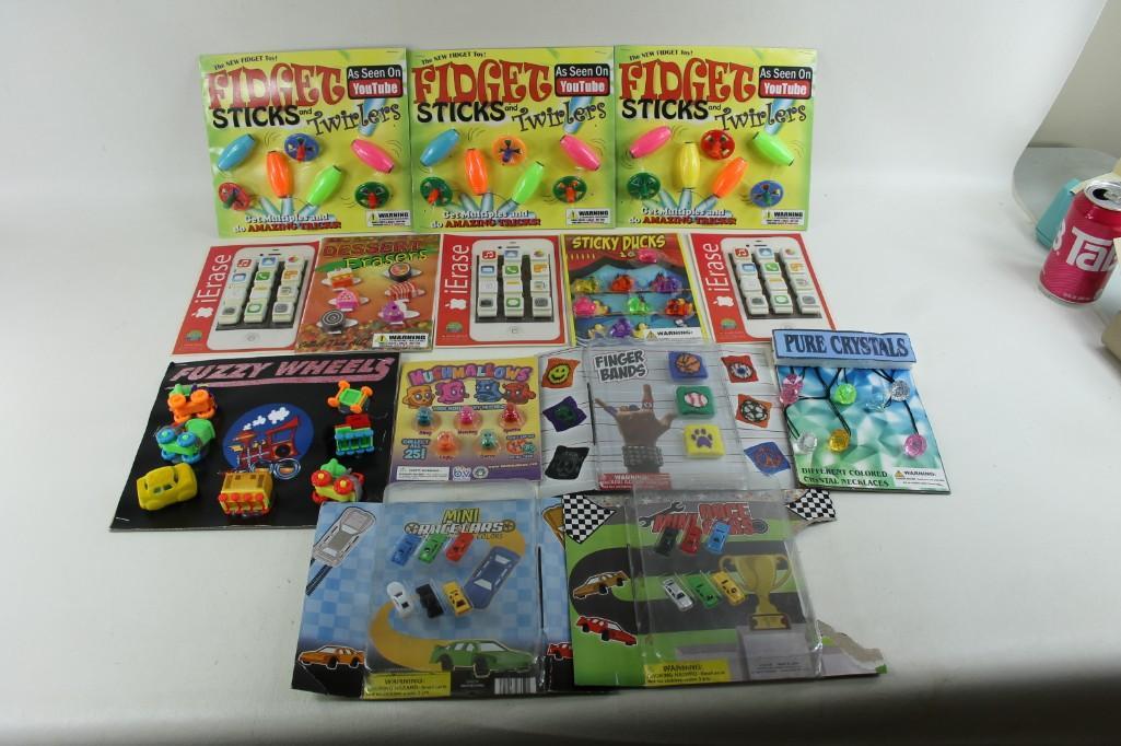 Lot of Crazy Toys - FIdget Sticks, iErasers, Fuzzy: Lot of Crazy Toys - FIdget Sticks, iErasers, Fuzzy Wheels, Mushmallows, Finger Bands, Sticky Ducks, Mini Racecars, Pure Crystals, etc. Apparently the Fidget Sticks and Twirlers may be seen on YouTube!