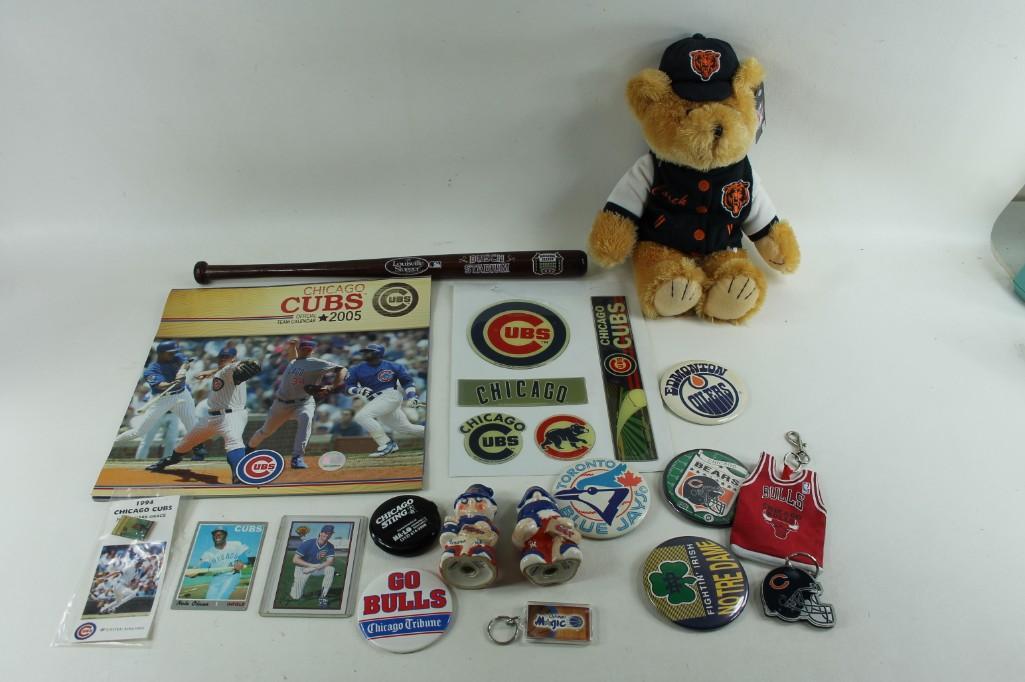 Large Sports Lot including a Chicago Bears Bear, Cubs (1 of 5)