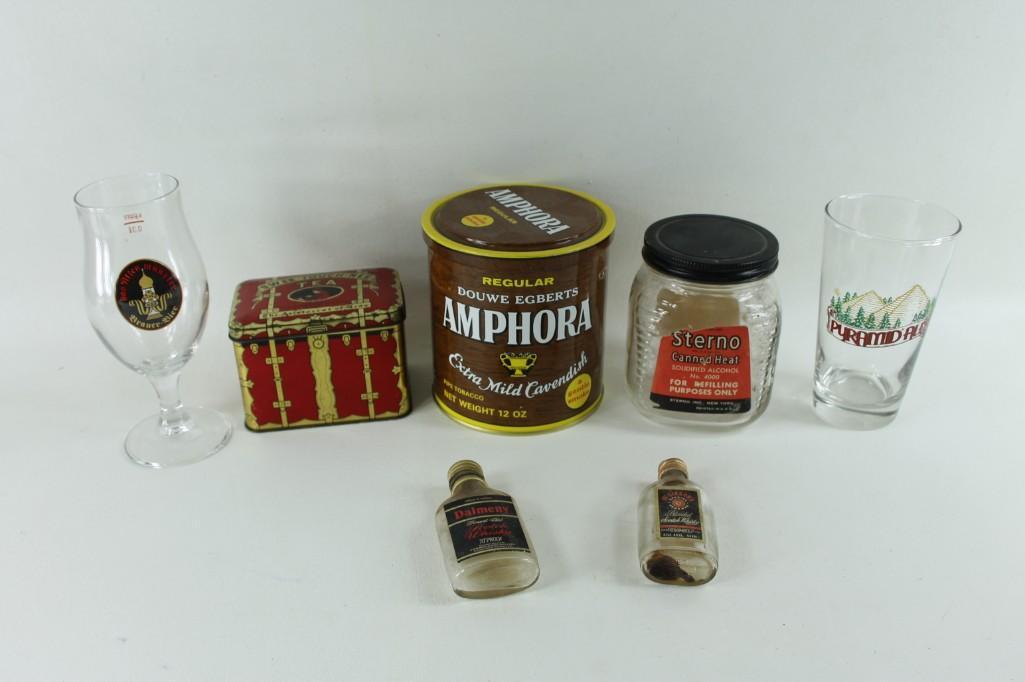 Misc. Lot Old bottles and Tins, Beer Glasses, etc. (1 of 3)