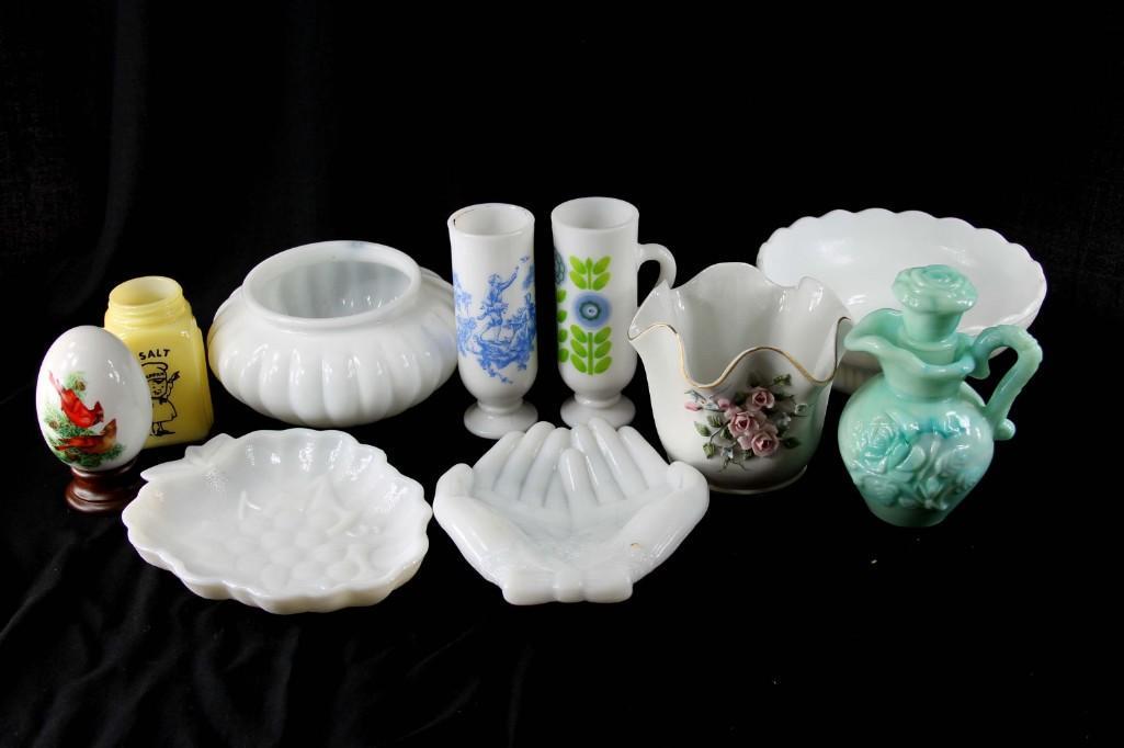 Lot of Vintage Milk Glass , Porcelain Egg, Etc (1 of 4)