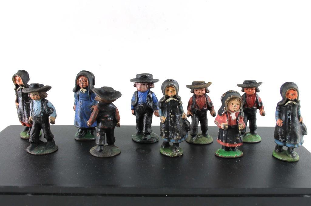 Set of 10 Antique Amish / Mennonite Cast Iron Figurines: Set of 10 Antique Amish / Mennonite Cast Iron Figurines