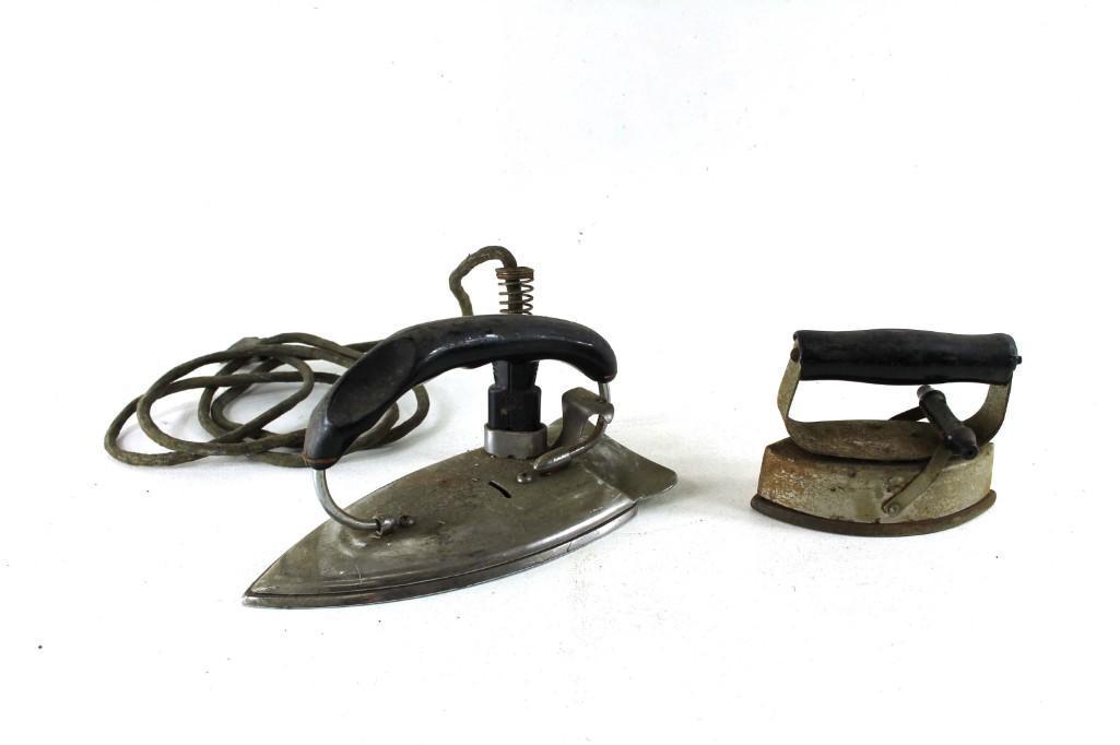 Set of 2 Antique Irons one with cord: Set of 2 Antique Irons one with cord I don't recommend plugging this in.