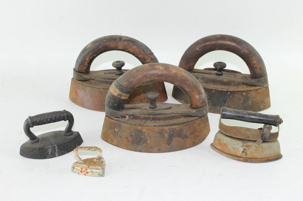 Lot of 6 Assorted Antique Irons: Lot of 6 Assorted Antique Irons