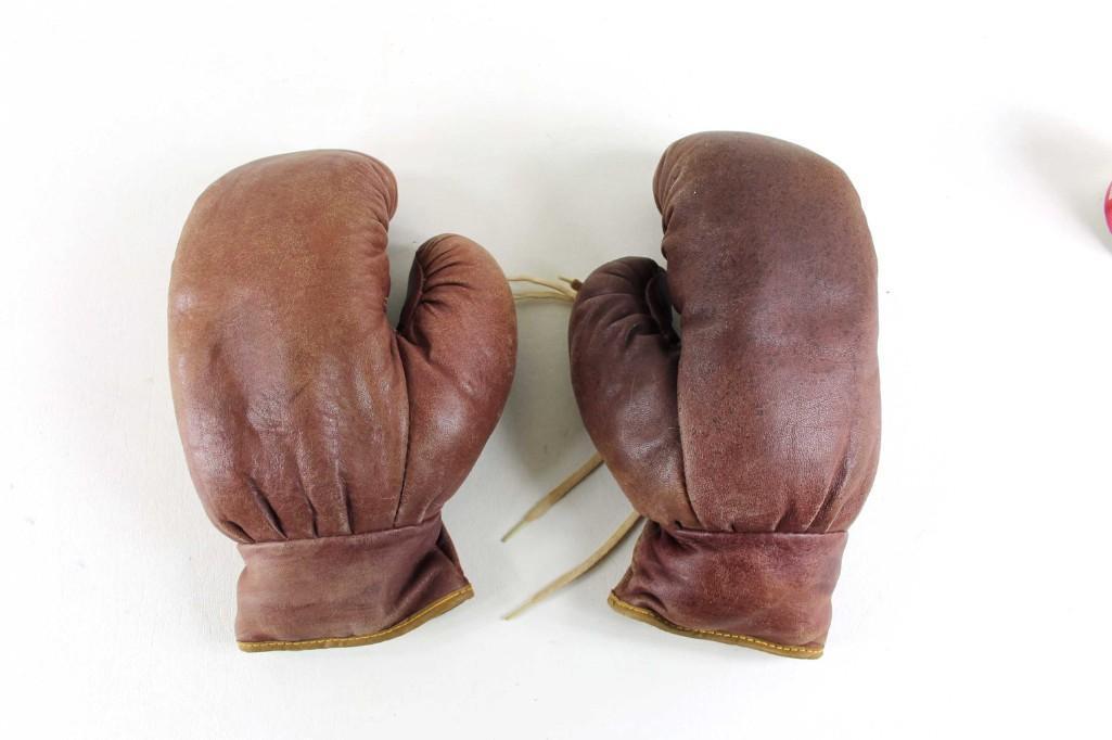 Pair of Brown Leather Boxing Gloves: Pair of Brown Leather Boxing Gloves