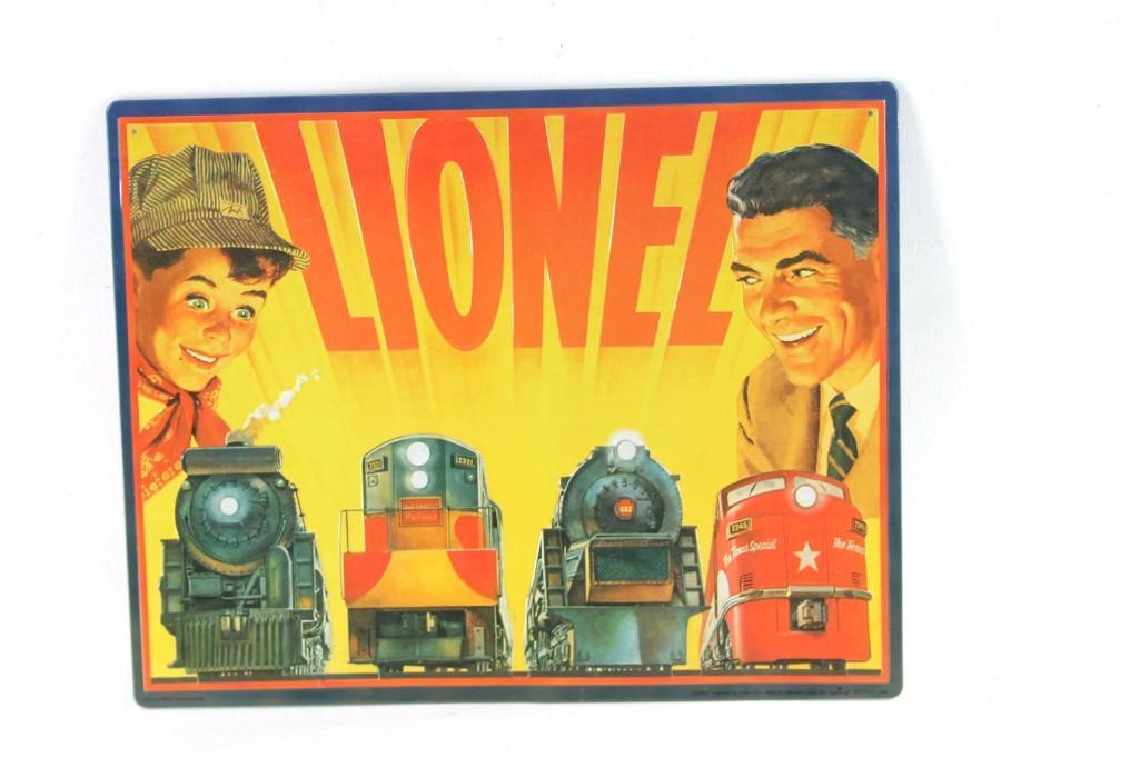 Metal Lionel Train Sign: Modern metal Lionel train sign