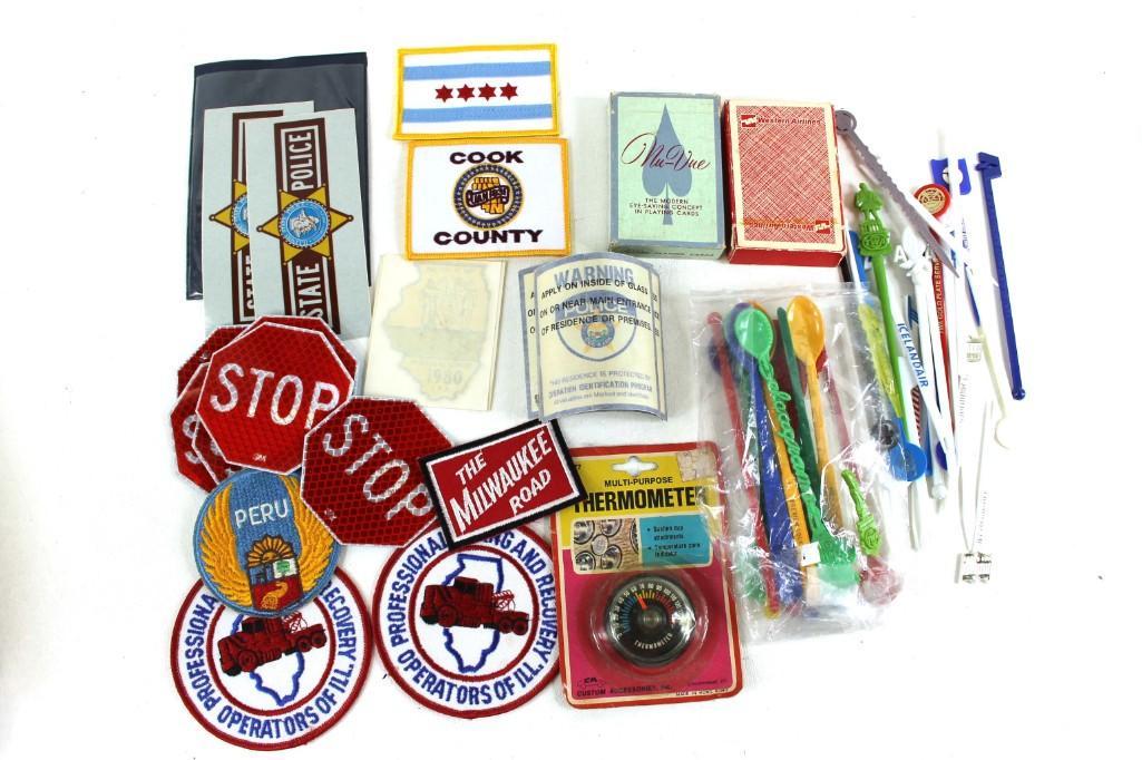 Lot of Vintage Smalls incl Cocktail Stirrers , Patches: Lot of Vintage Smalls incl Cocktail Stirrers , Patches , Stickers , Playing Cards , etc