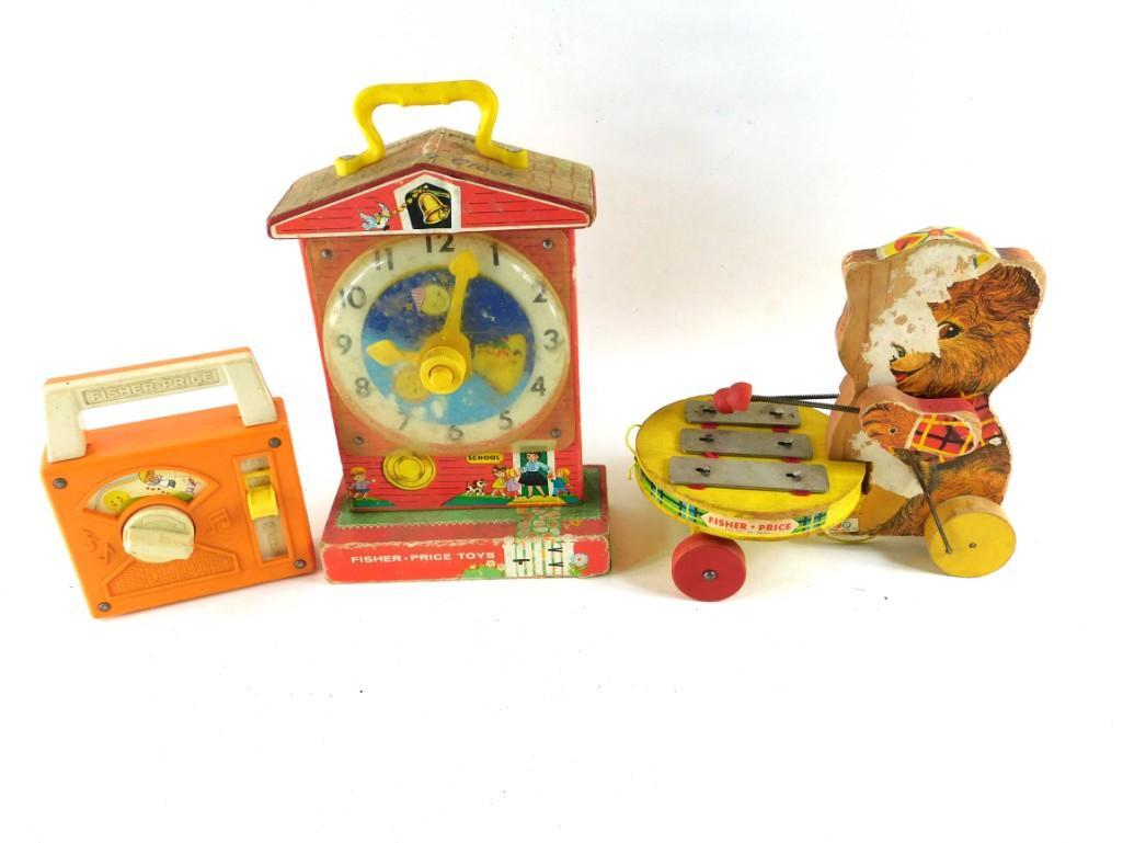 Lot of Vintage Fisher Price Toys: Lot of Vintage Fisher Price Toys including a rare Tiny Teddy Xylophone Pull Toy