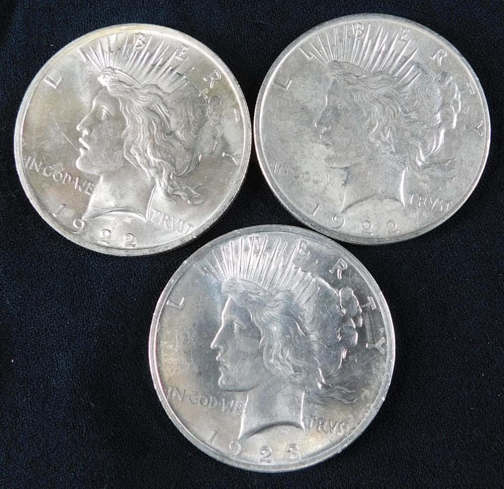 1922-P Peace Dollar , 1922-D Peace Dollar , and 1923-P (1 of 2)