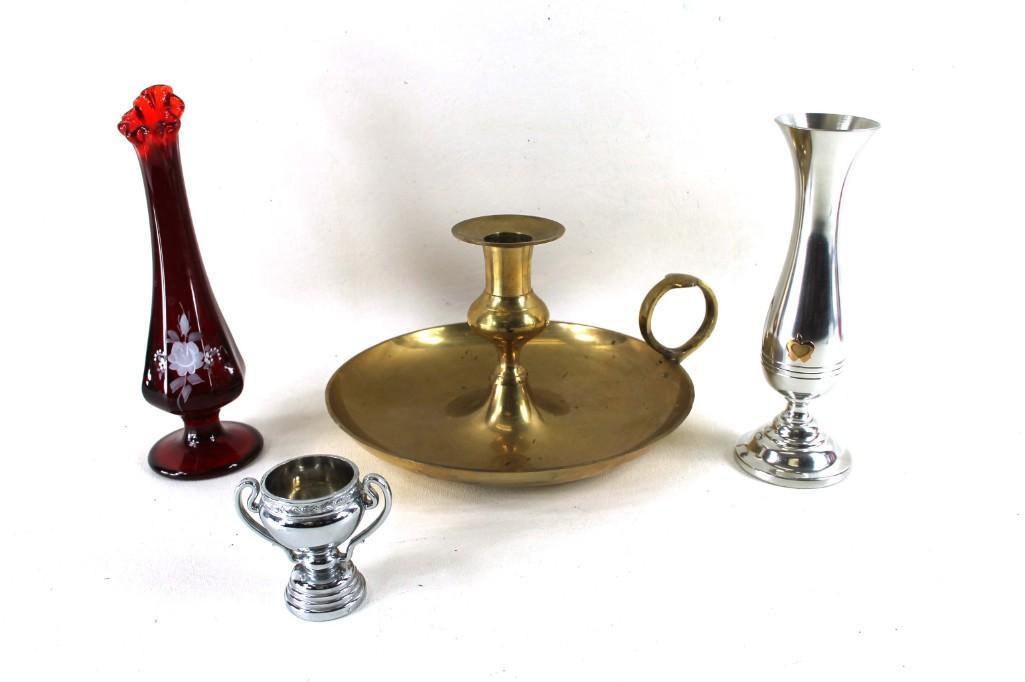 Lot of Vintage Home Decor incl Fenton Vase , Brass (1 of 4)