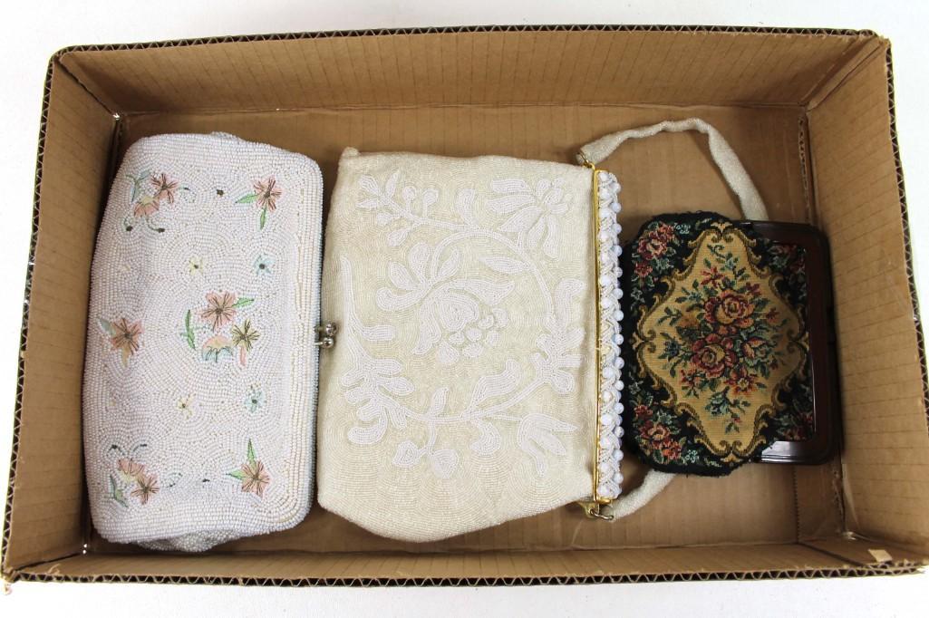 Lot of 3 Vintage Purses incl 2 Beaded and 1 Tapestry (1 of 4)