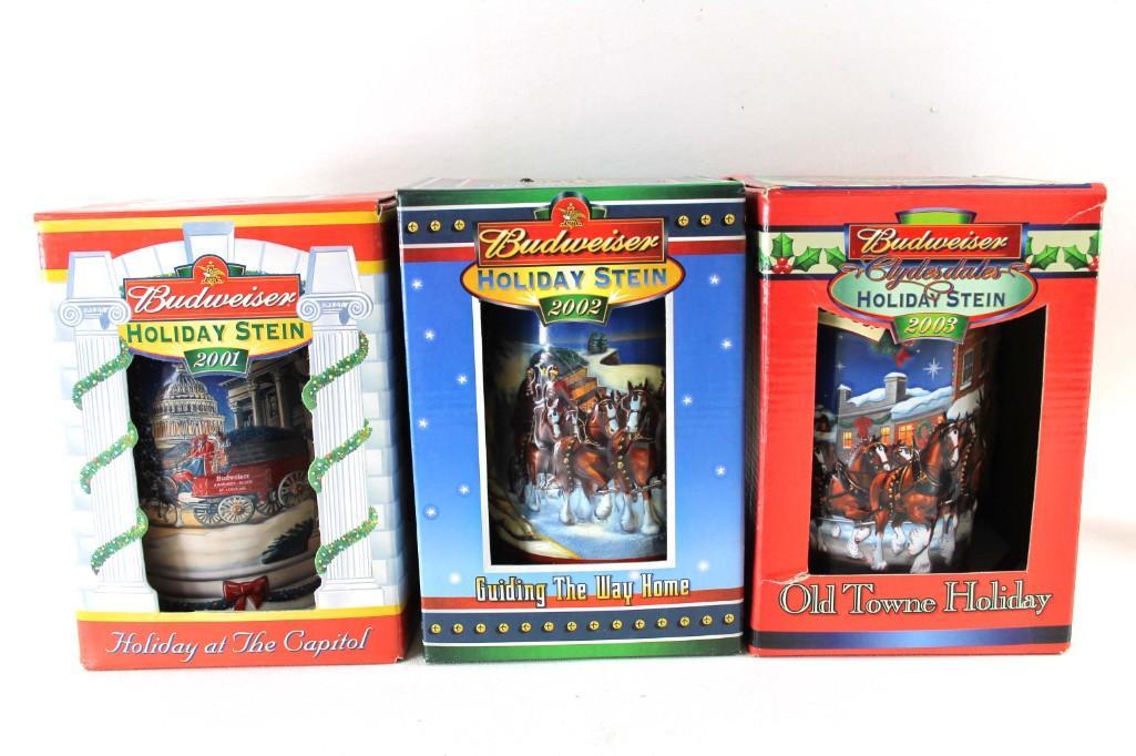 Lot of 3 Budweiser Beer Steins NIB with Christmas or (1 of 2)
