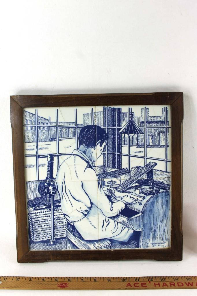 Henri Winterman Cigar Art Tile Advertisement, "De: Henri Winterman Cigar Art Tile Advertisement, "De Sigarenmaker" Condition: Tiles are cracked