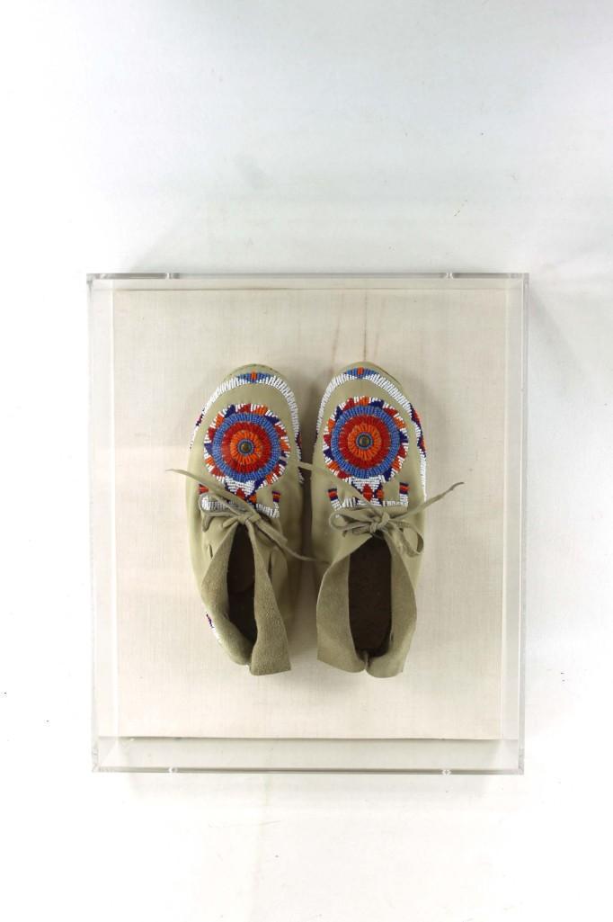 Pair of Leather Beaded Moccasins in a Display Case (1 of 13)
