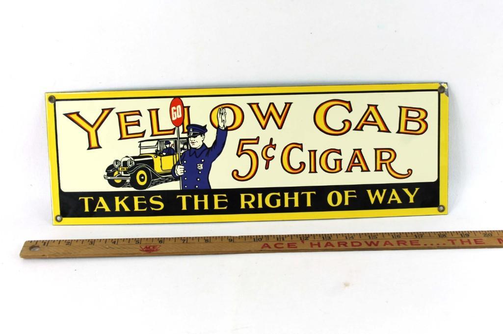 Yellow Cab 5 Cent Cigar Porcelain Sign (1 of 2)
