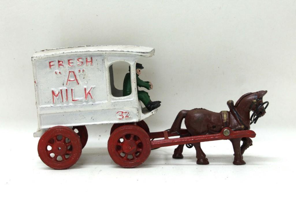 Cast Iron Horse Pulled Milk Truck Toy (1 of 3)