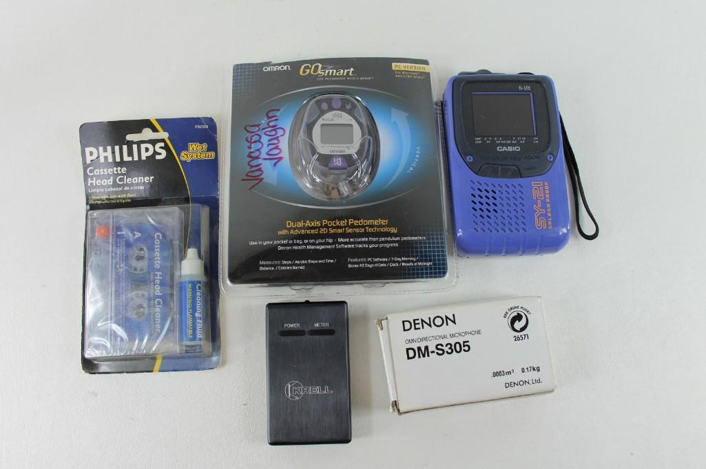 Cassette Cleaner, Denon DM-S305 Microphone, GoSmart: Cassette Cleaner, Denon DM-S305 Microphone, Go Smart Pedometer, SY-21 Casio Mini TV, etc.