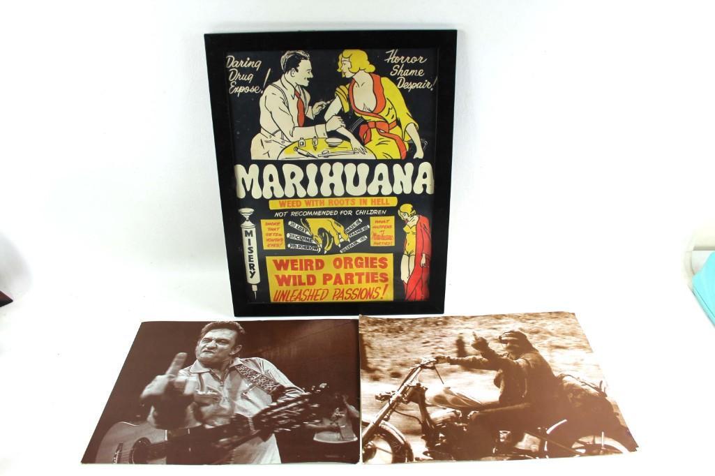 Framed Marihuana Poster and a Johnny Cash Print (1 of 4)