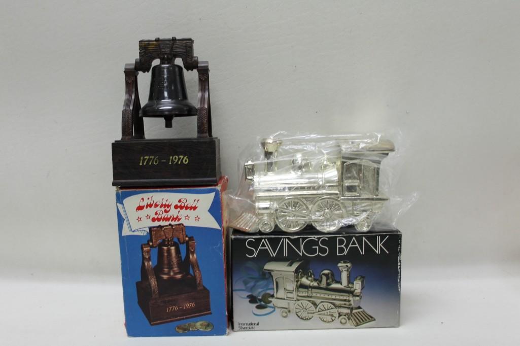 Silverplated Train Engine Coin Bank and a Metal Liberty (1 of 3)