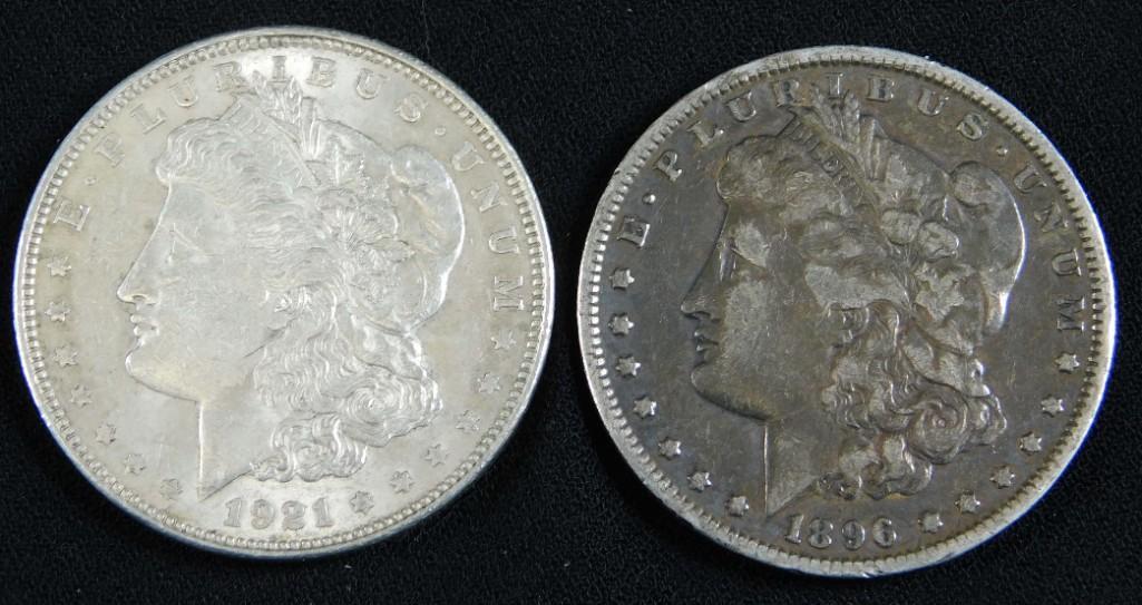 1896-P Morgan Silver Dollar and a 1921-P Morgan Silver (1 of 2)