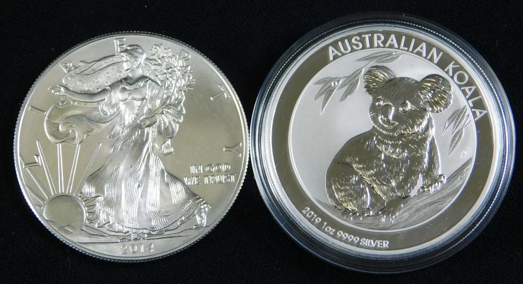 2019 Australian Koala .9999 Pure Silver and a 2014 BU (1 of 2)