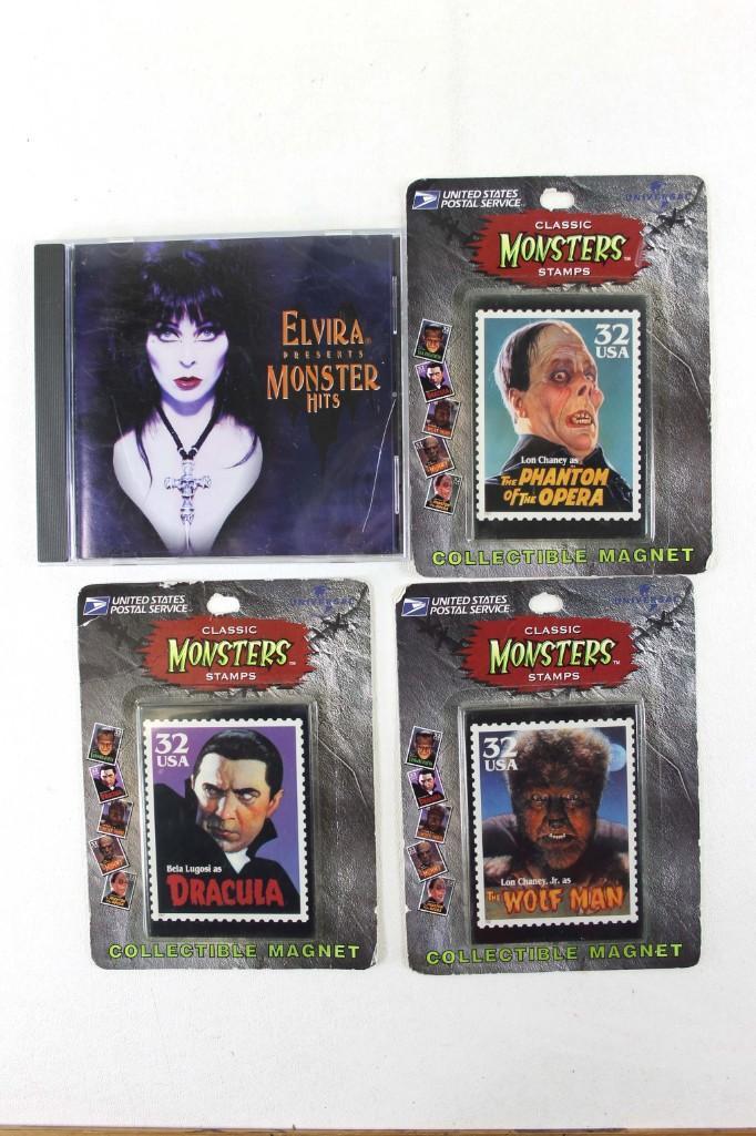 Elvira CD and 3 Monsters Post Office Magnets: Elvira CD and 3 Monsters Post Office Magnets